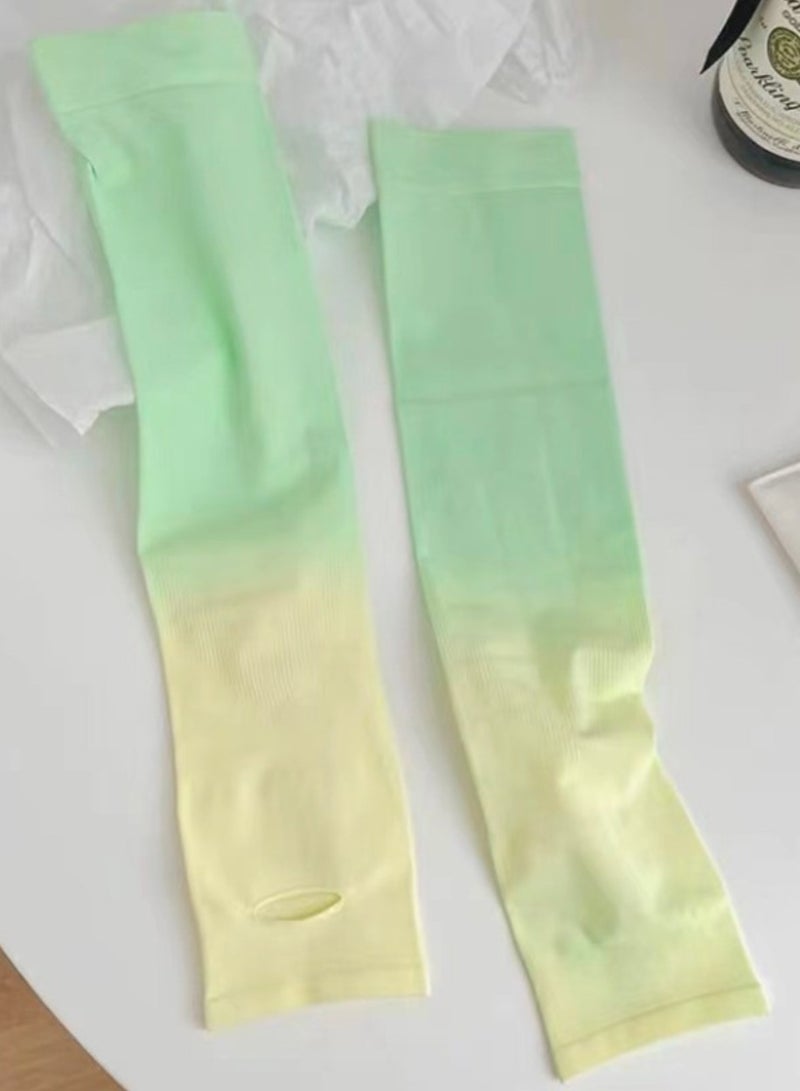 Three pairs of sleeves, new gradient ice cover, ice silk sunscreen cover, thin UV protection, yellow-green  - Image 1