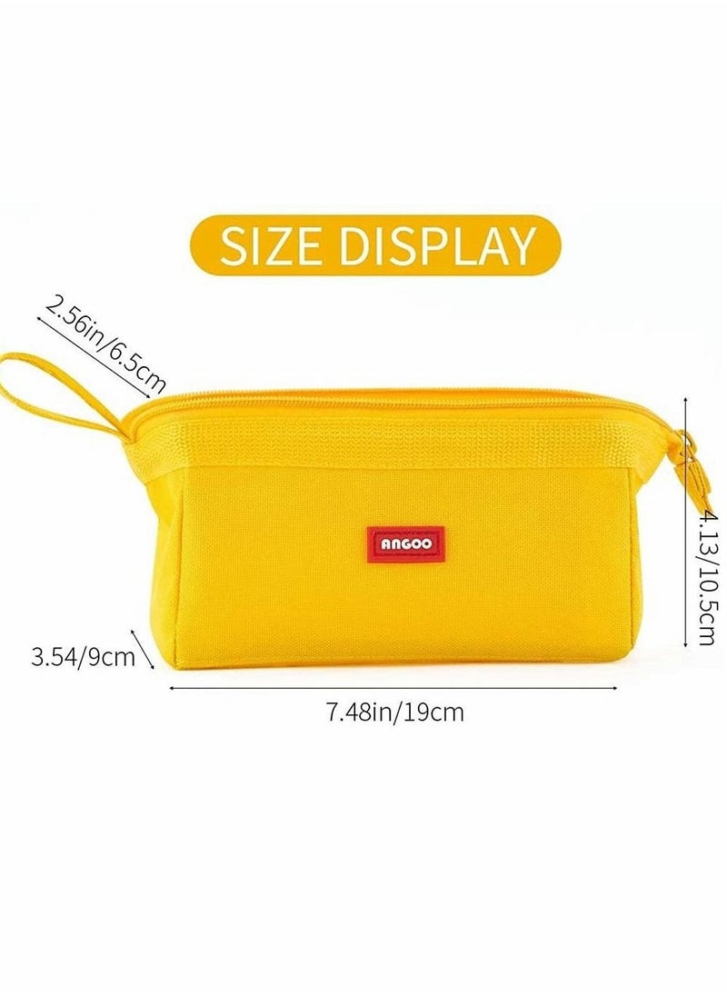 SYOSI - Pencil Case, Durable Large Capacity Pencil Pouch Pen Bag with Easy Grip Handle, Cosmetic Bag Office Stationery Organizer for School Teen Girl Boy Men Women (Yellow) - Image 1