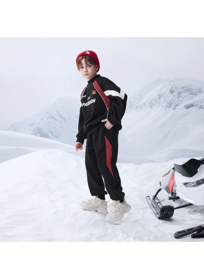 مكد [top + Pants] مجموعة ملابس رياضية بأسلوب مدرسي للصبيان في فصل الشتاء هودي وبنطلون تدريب - Image 4