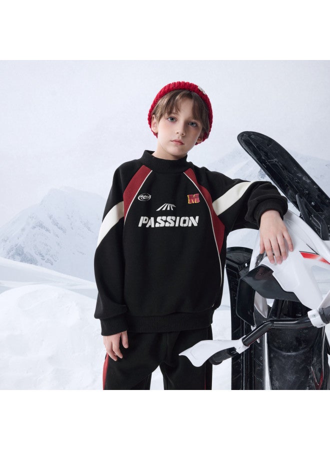 مكد [top + Pants] مجموعة ملابس رياضية بأسلوب مدرسي للصبيان في فصل الشتاء هودي وبنطلون تدريب - Image 2