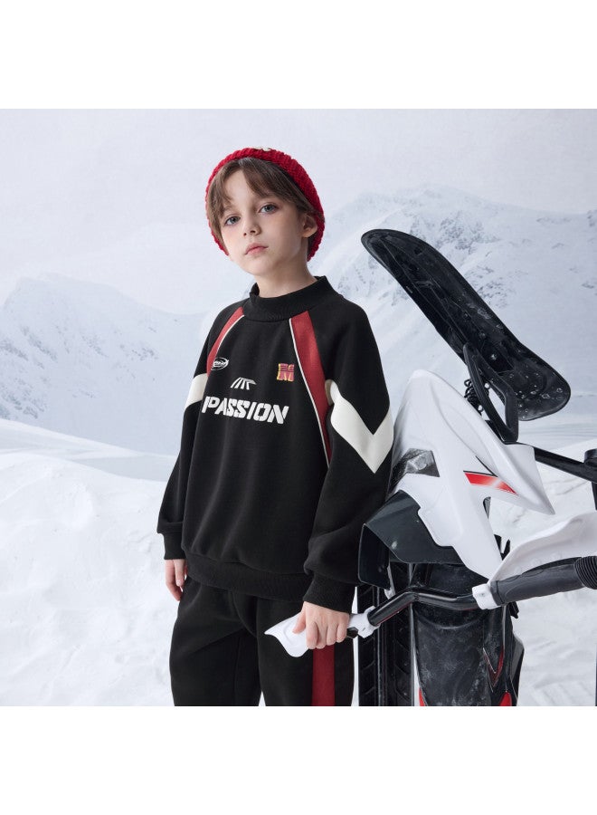 مكد [top + Pants] مجموعة ملابس رياضية بأسلوب مدرسي للصبيان في فصل الشتاء هودي وبنطلون تدريب - Image 3