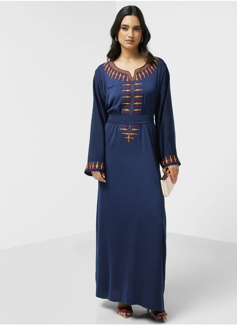 hayas closet Embroidered Belted Jalabiya