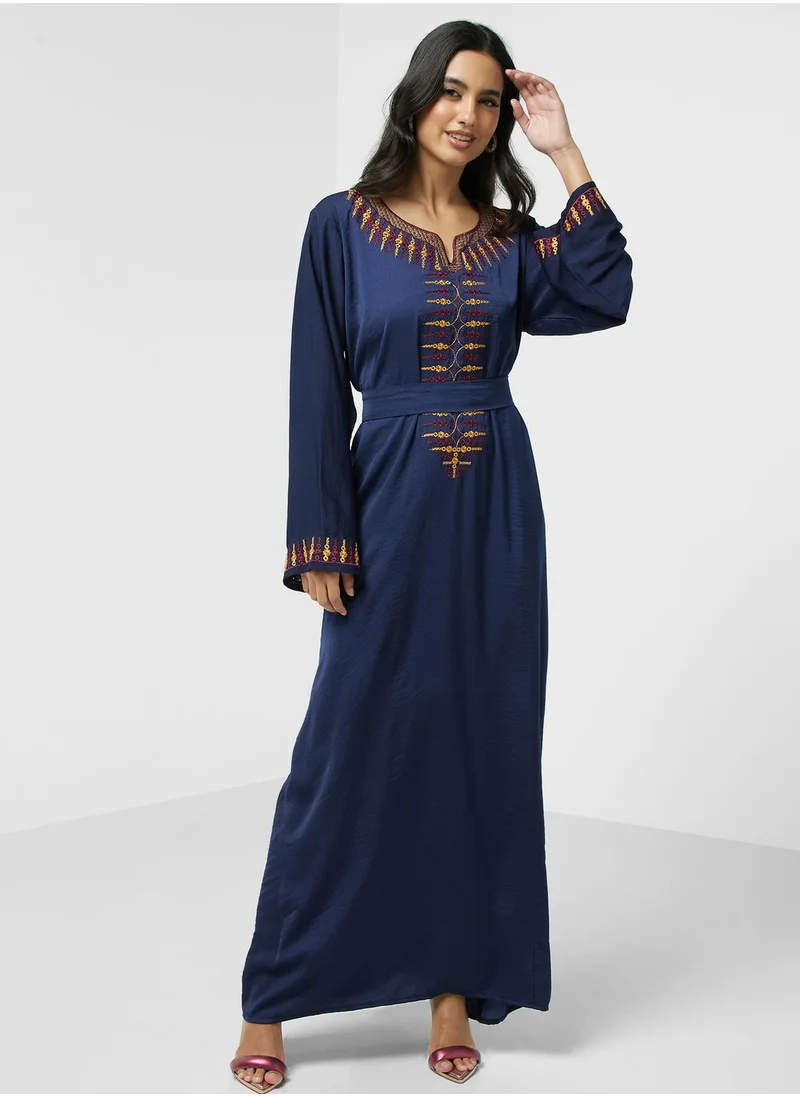 hayas closet Embroidered Belted Jalabiya