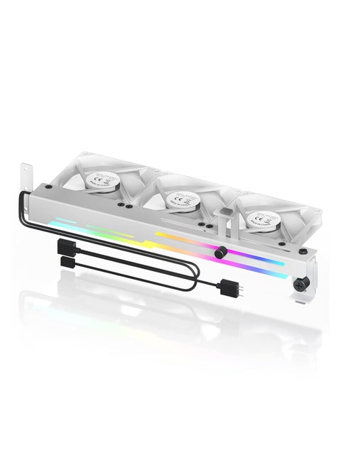 Graphics Card Cooler, with ARGB 5V 3Pin LED and Three 80mm Fans, RGB LED Graphics Card Holder, GPU Cooler Easy Installation (White)