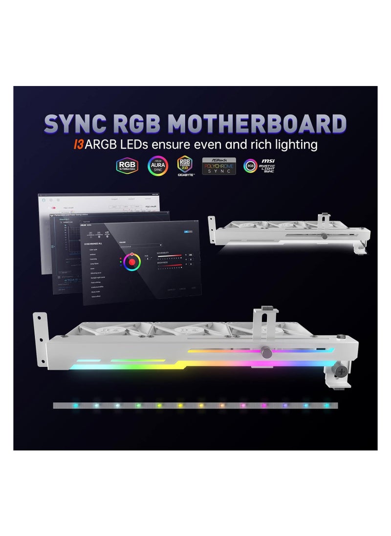 SYOSI - Graphics Card Cooler, with ARGB 5V 3Pin LED and Three 80mm Fans, RGB LED Graphics Card Holder, GPU Cooler Easy Installation (White) - Image 1