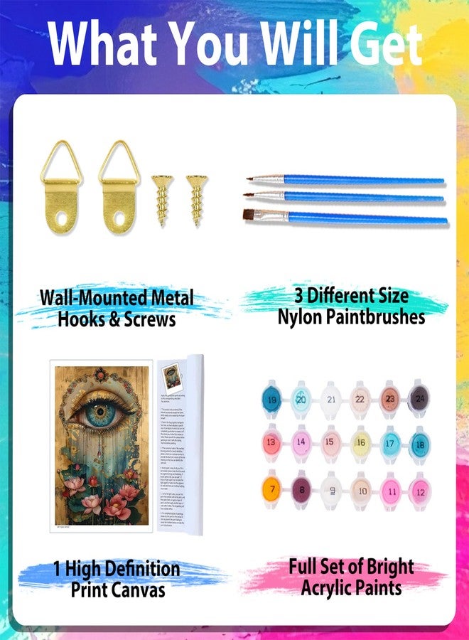 xcemhil Paint by Numbers Kit for Adults Eye, Paint by Number Eye and Lotus, Paint by Numbers Kit for Adults Beginner for Gift and Home Wall Decor 16x20 Inch - Image 4