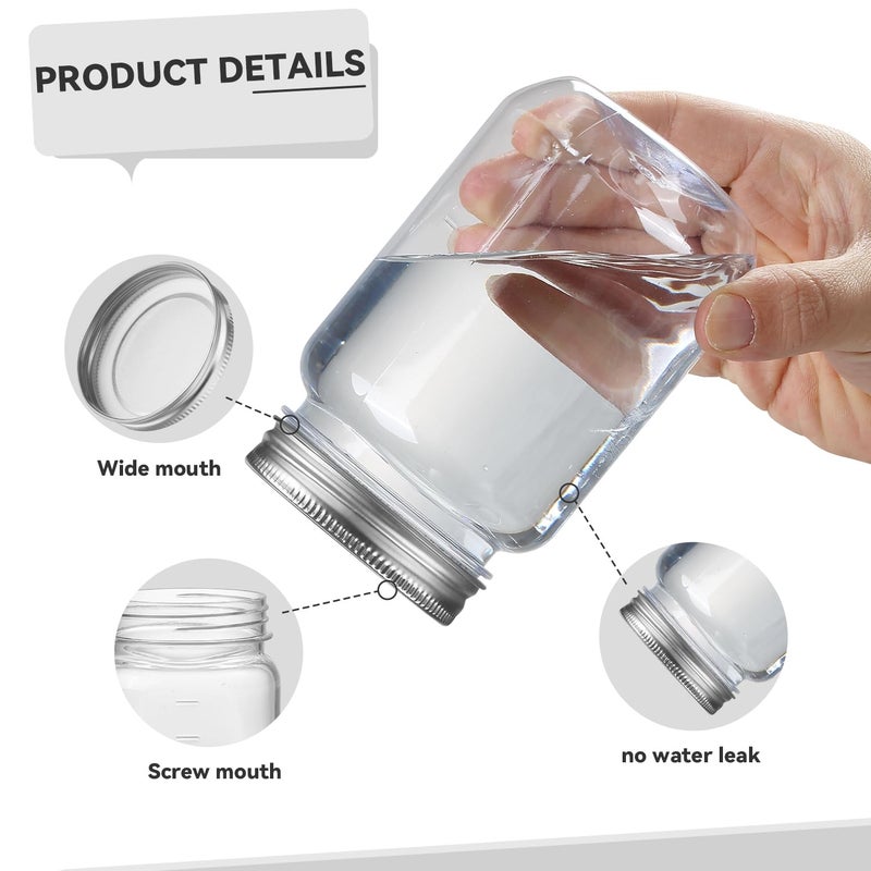 novelinks 16 oz Clear Plastic Jars with Lids, Refillable 16oz Mason Jars with Lids & Storage Containers for Kitchen & Household Use (5 Pack,Silver) - Image 3