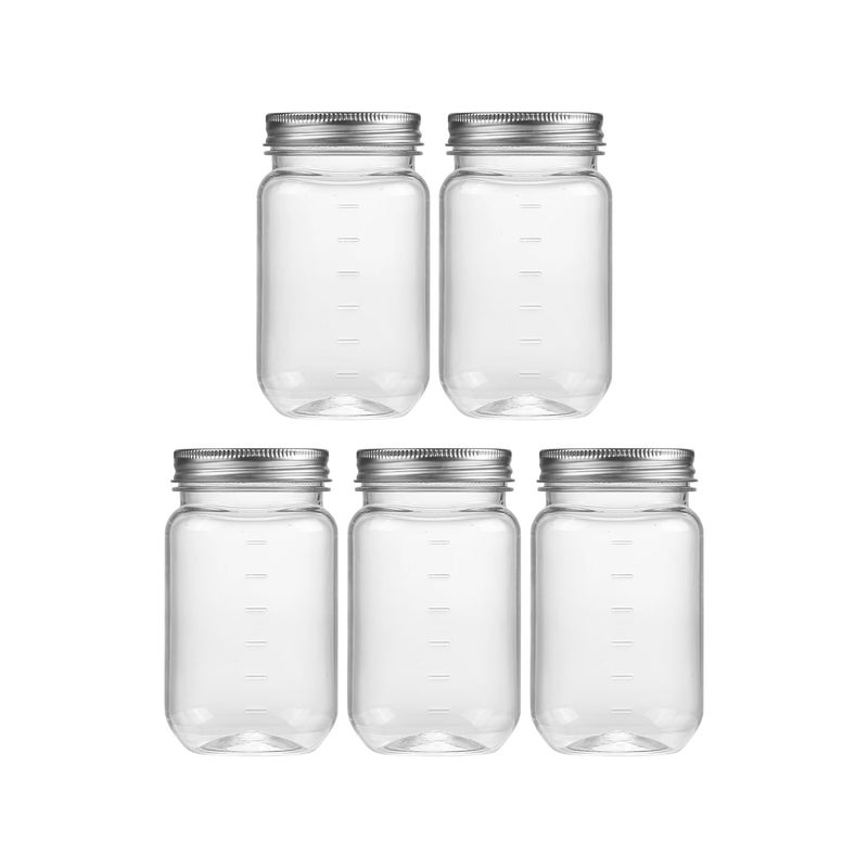 novelinks 16 oz Clear Plastic Jars with Lids, Refillable 16oz Mason Jars with Lids & Storage Containers for Kitchen & Household Use (5 Pack,Silver) - Image 1