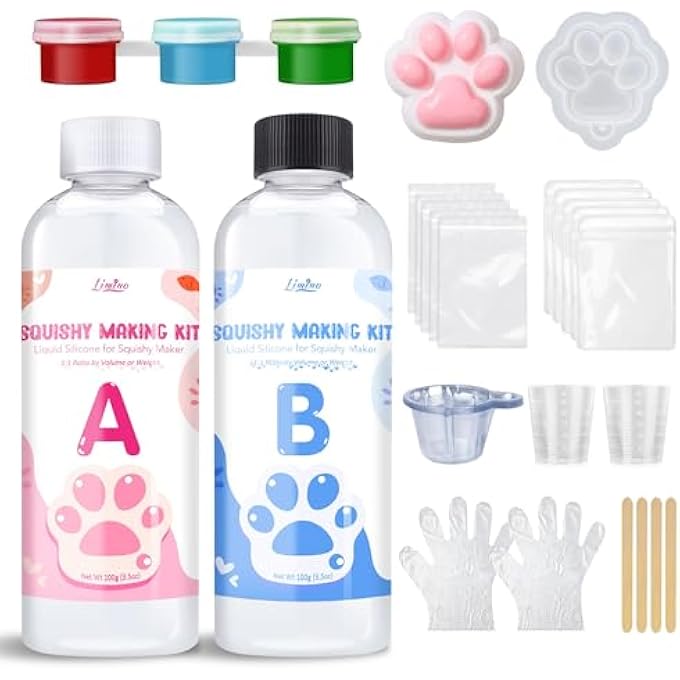 Limino Liquid Silicone for Taba Squishy Kit - 200g 1:1 AB Ratio Mixed Super Soft Silicone Rubber for Squishy Maker, Perfect DIY Stress Relief Gift Making Kit for Taba Squishy, Taba Bear, Flocking Cat's Paw - Image 1