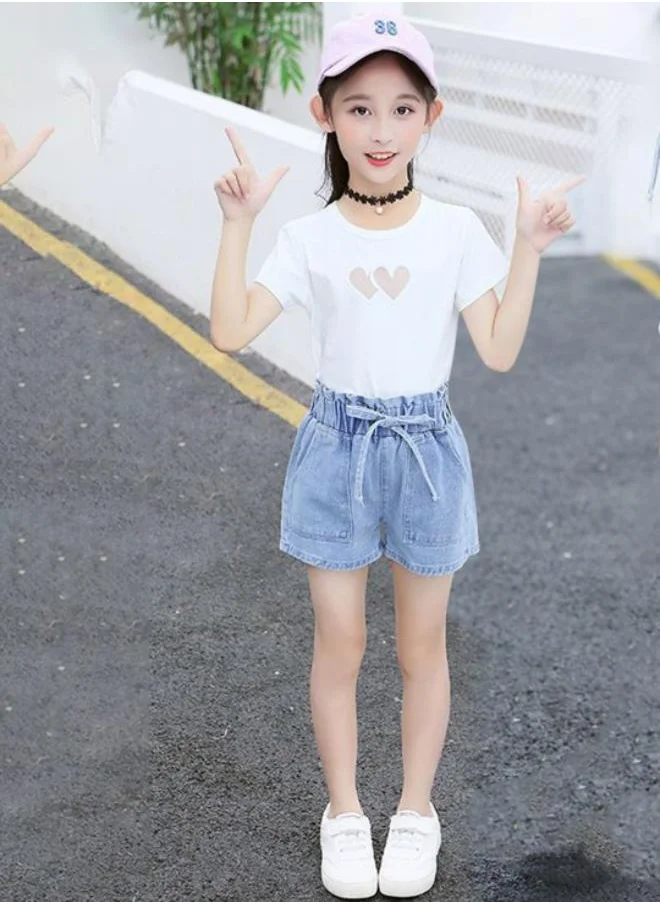 يونيكي Light Blue Regular Fit Mid Rise Solid Denim Shorts