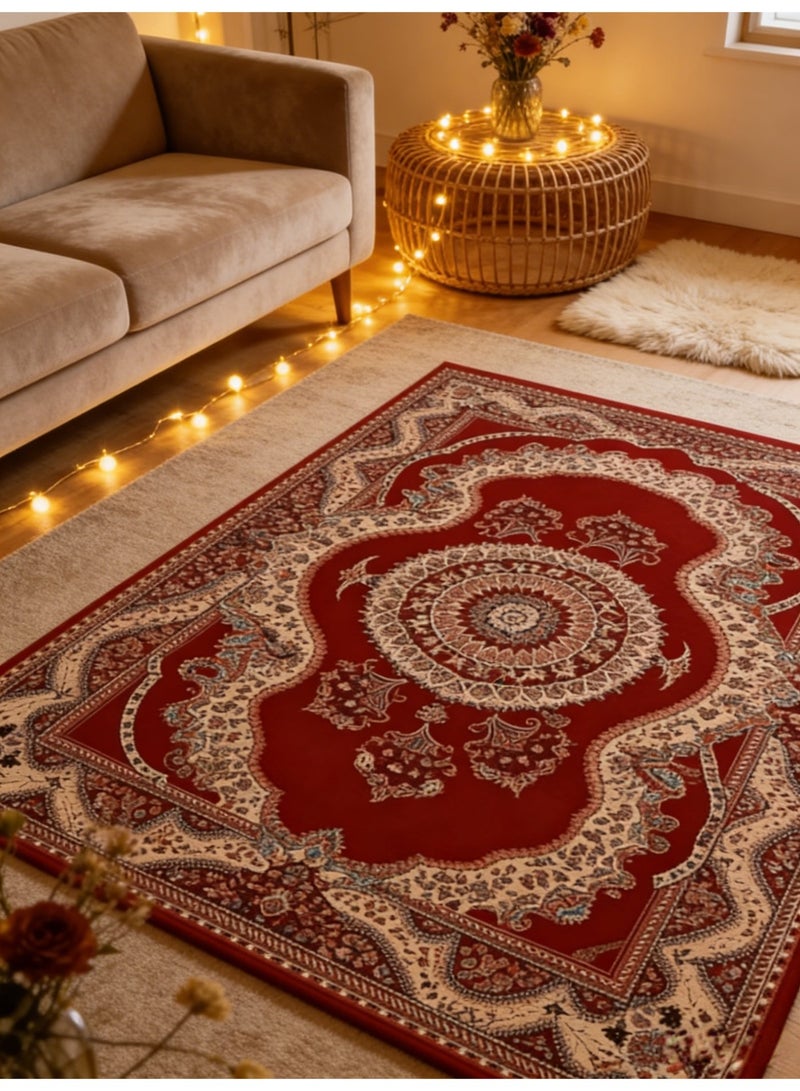 Nordic retro carpet European style living room large area ethnic style Turkish light luxury home style red 140CMX200CM crystal velvet - Image 4