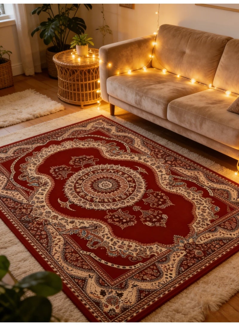 Nordic retro carpet European style living room large area ethnic style Turkish light luxury home style red 140CMX200CM crystal velvet - Image 1