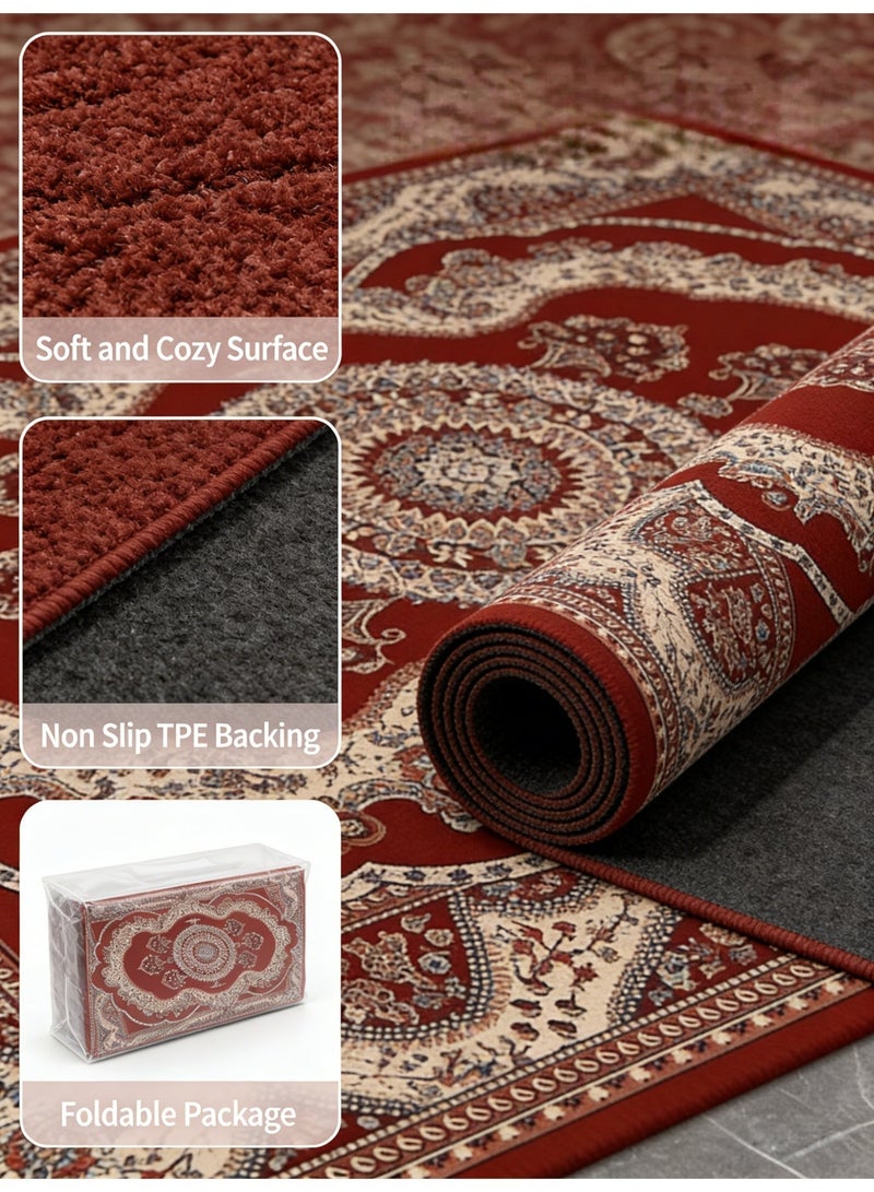 Nordic retro carpet European style living room large area ethnic style Turkish light luxury home style red 140CMX200CM crystal velvet - Image 3