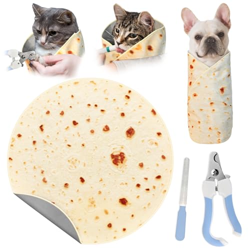 MASHDE 31.5" Large Cat Grooming Wrap for Cutting Nails, Self-Stick Dog Cat Burrito Wrap with Nail Clippers Kit, Soft Tortilla Blanket Pet Tool Gifts for Multifunctional Care Medicine Anti-Escape - Image 1