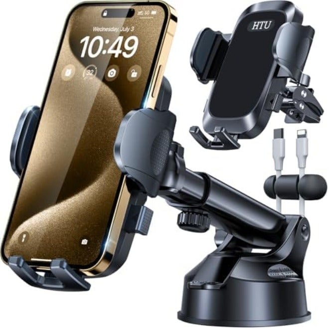 HTU 2026 Ultimate Best【True Military-Grade & Safety Cert】Car Phone Holder HTU【Upgraded 360 Rotation & 100+LBS Strongest Suction】5-in-1 Truck Windshield Dashboard Vent Mount Stand for iPhone Android, Black - Image 1