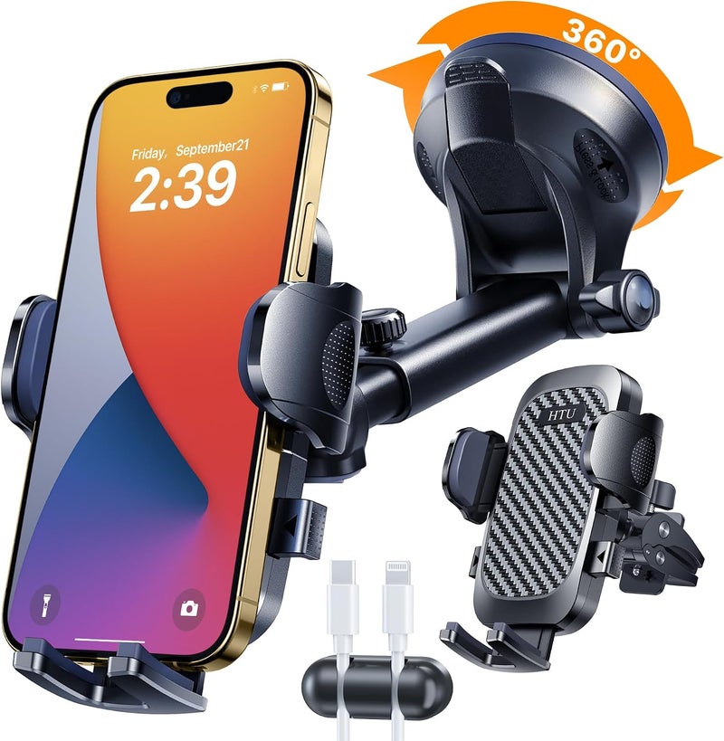HTU 2026 Ultimate Best【True Military-Grade & Safety Cert】Car Phone Holder HTU【Upgraded 360 Rotation & 100+LBS Strongest Suction】5-in-1 Truck Windshield Dashboard Vent Mount Stand for iPhone Android, Black - Image 2