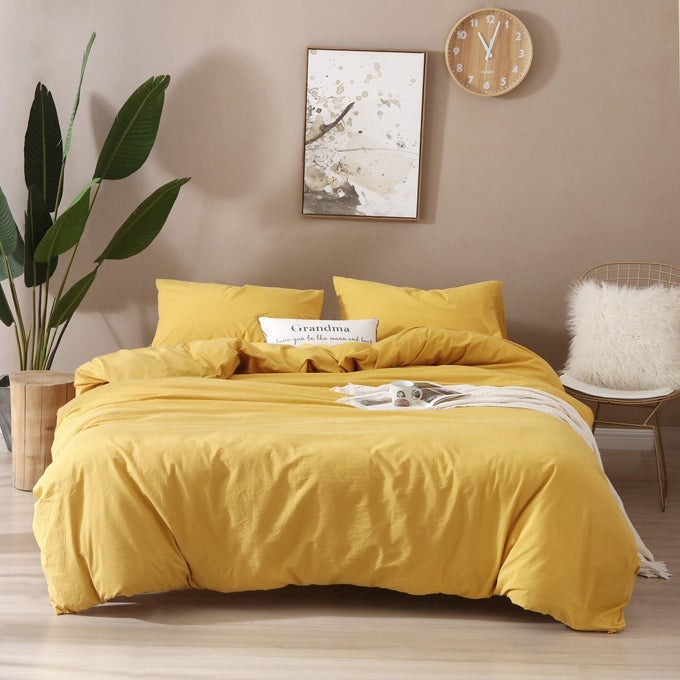FYDREAMS 100 WASHED COTTON DUVET COVER FOR WEIGHTED BLANKET 60X80 INCHES WITH 8 TIES ZIPPER ON LONG SIDEYELLOWJUST DUVET COVER