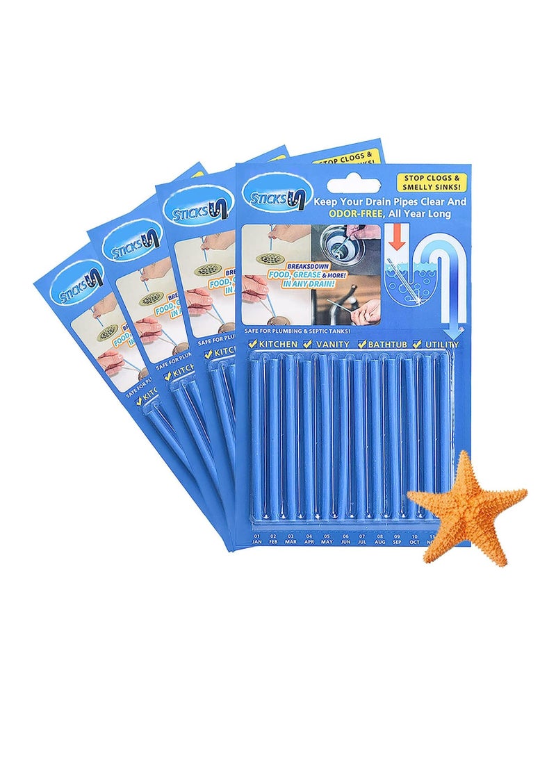 Excefore Drain Clean Sticks Remove Blocked Drain Cleaning Sticks, Drain Deodorizer Sticks, Prevent Oil Accumulation And Blockage for Sinks, Tubs, Showers, Disposals, 4 Pack - Image 1
