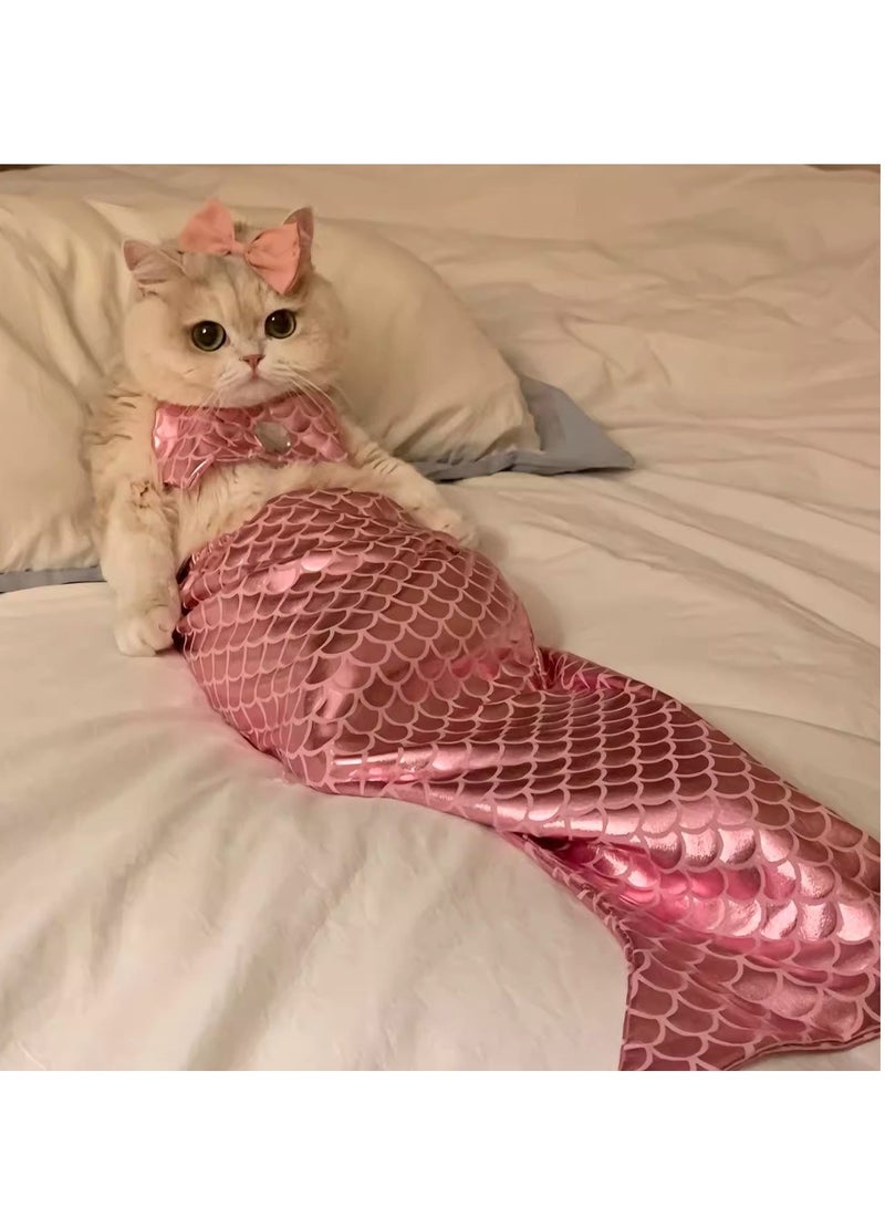 Cat and Dog Costumes Mermaid Costume Creative Funny Fishtail Dress Puppy Photo Props (Pink)(M) - Image 2