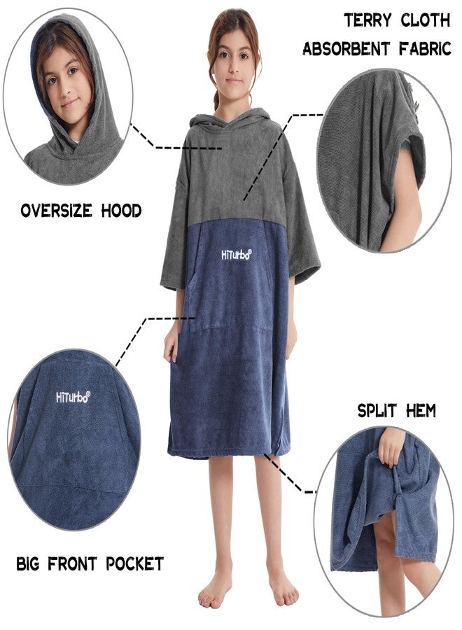 Hiturbo Kids Changing Towel Hoodie: Absorbent Quick Dry Surf Poncho, 3/4 Sleeve Microfiber Bath Towels for Beach Pool (Gray/Navy) - Image 3