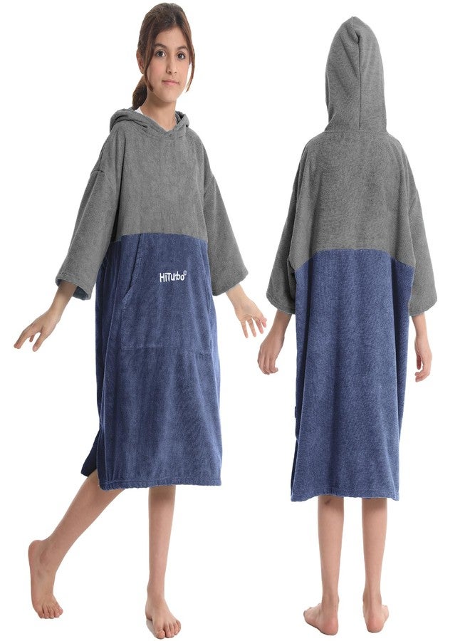 Hiturbo Kids Changing Towel Hoodie: Absorbent Quick Dry Surf Poncho, 3/4 Sleeve Microfiber Bath Towels for Beach Pool (Gray/Navy) - Image 1