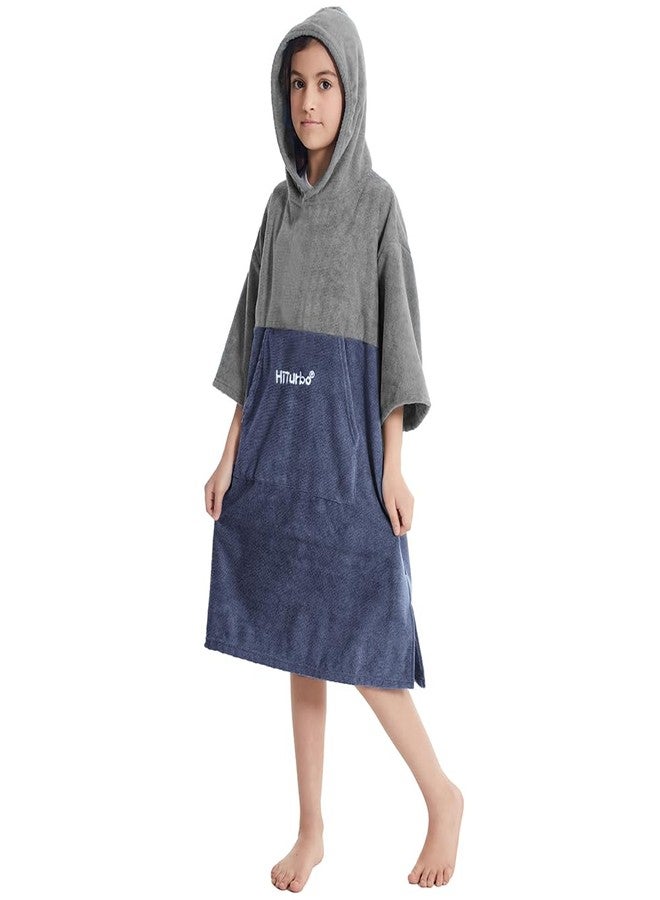 Hiturbo Kids Changing Towel Hoodie: Absorbent Quick Dry Surf Poncho, 3/4 Sleeve Microfiber Bath Towels for Beach Pool (Gray/Navy) - Image 5