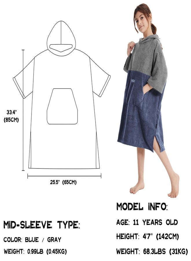Hiturbo Kids Changing Towel Hoodie: Absorbent Quick Dry Surf Poncho, 3/4 Sleeve Microfiber Bath Towels for Beach Pool (Gray/Navy) - Image 2