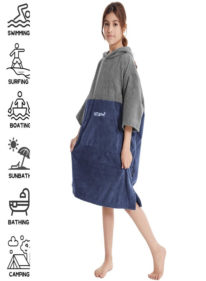 Hiturbo Kids Changing Towel Hoodie: Absorbent Quick Dry Surf Poncho, 3/4 Sleeve Microfiber Bath Towels for Beach Pool (Gray/Navy) - Image 4