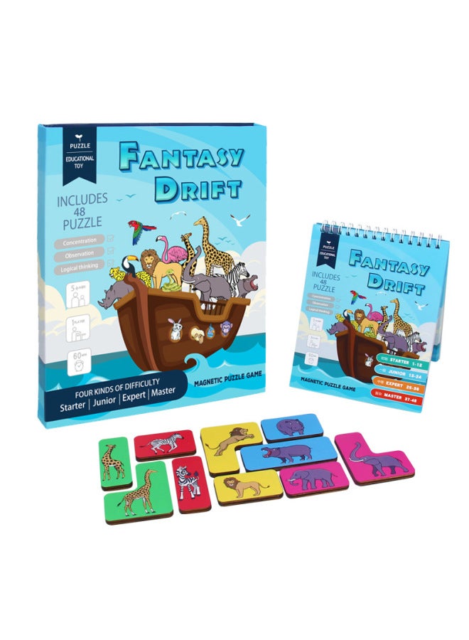 Wooden Magnetic Fun Fantasy Drifting Animal Jigsaw Puzzle Stall Night Market Children's Early Education Enlightenment Toys-Color:Fantasy Drifting - Image 1