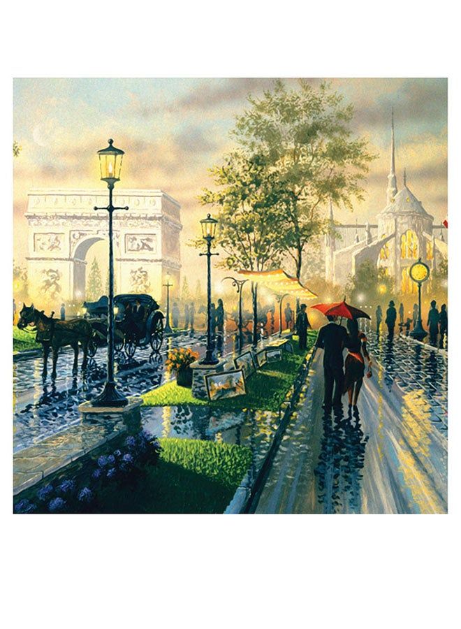 RYN Rainy Day In Paris Themed Printed MDF Wall Art Green/White/Blue 30x30cm - Image 2