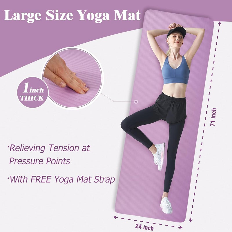 BalanceFrom GoCloud 71x24 Inches Extra Thick Yoga Mat 1-Inch High-Density Foam – Roll-Up Exercise Pad with Double-Sided Non-Slip Surface and Carrying Strap for Pilates and Home Workouts - Image 2