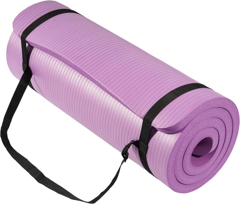 BalanceFrom GoCloud 71x24 Inches Extra Thick Yoga Mat 1-Inch High-Density Foam – Roll-Up Exercise Pad with Double-Sided Non-Slip Surface and Carrying Strap for Pilates and Home Workouts - Image 1