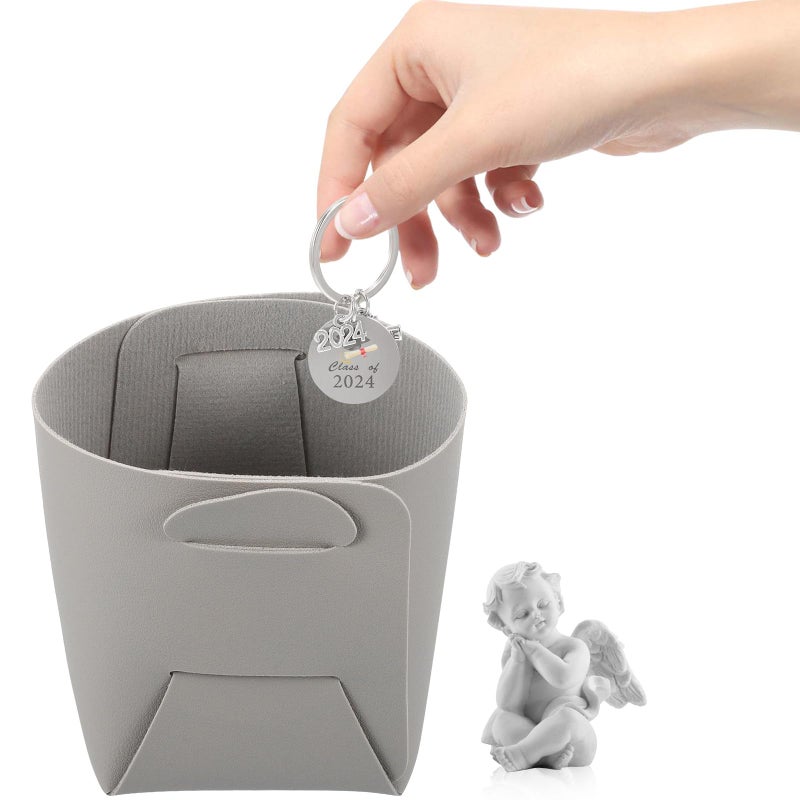 Foldable PVC Leather Storage Box Gray Cosmetic Organizer Tray Key Holder Makeup Brush Organizer - Image 5