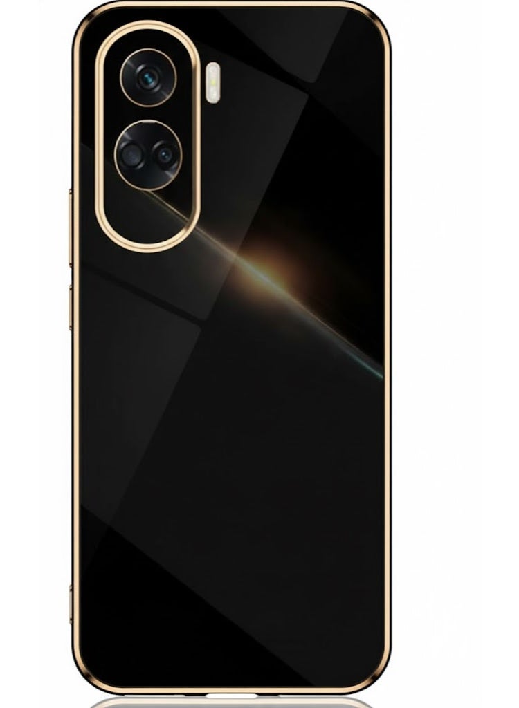 متوافق مع جراب Honor 90 Lite، جراب TPU من السيليكون الناعم، تصميم إطار مطلي بالكهرباء - أسود