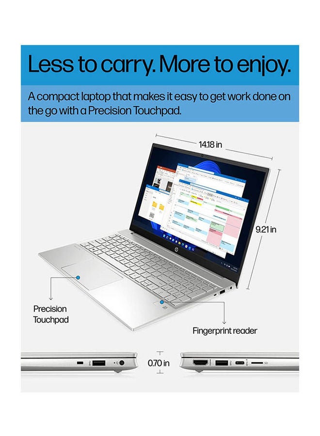 Hp Fq5043Ne I7-1255U-8-512-W11 Laptop With 15.6 Inch Core I7 8 Gb Ram 512 Gb Ssd Intel Xe Graphics Windows 11 English/Arabic Natural Silver - Image 3