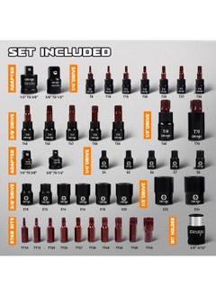 DISEN DISEN 42-Piece Torx Bit Socket Set Female External Socket and Star Bits,CR-V&S2 Alloy Steel, Star T8-T70,E-Torx E4-E24,Star Bits TT10-TT55,Impact Socket Adapter,High Torque for Automotive Mechanic  - Image 2