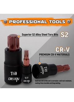 DISEN DISEN 42-Piece Torx Bit Socket Set Female External Socket and Star Bits,CR-V&S2 Alloy Steel, Star T8-T70,E-Torx E4-E24,Star Bits TT10-TT55,Impact Socket Adapter,High Torque for Automotive Mechanic  - Image 3