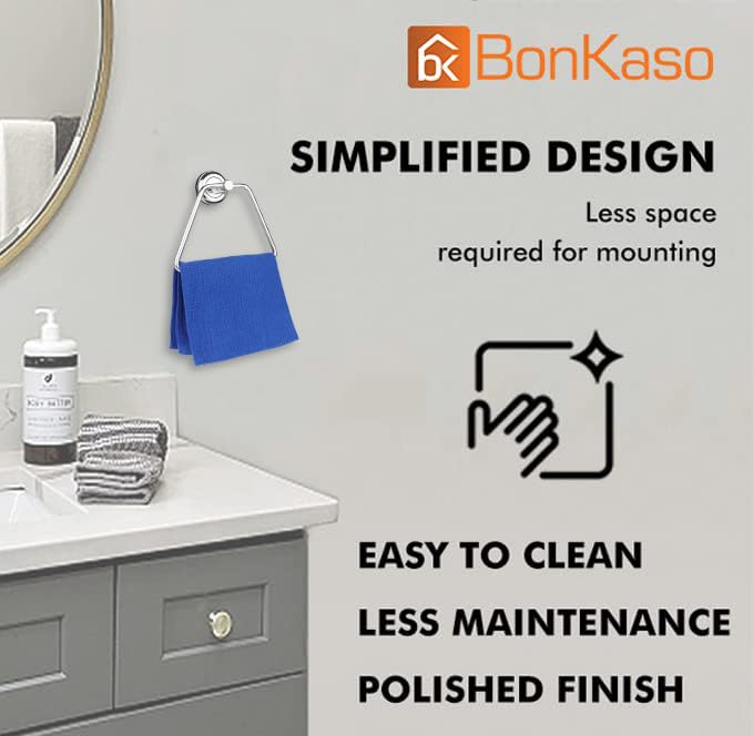 BonKaso Stainless Steel Towel Ring/Napkin Holder for Bathroom, Wash Basin & Kitchen – Wall Mounted, Rust-Resistant, Chrome Finish (FL-02T) – Pack of 1 - Image 3