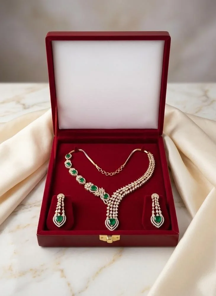 Viny Green Elegant American Diamond & Emerald Green Imitation Necklace Set for Women - Perfect for Parties, Weddings, & Festivals (Diwali, Eid) for Women | Best Price UAE