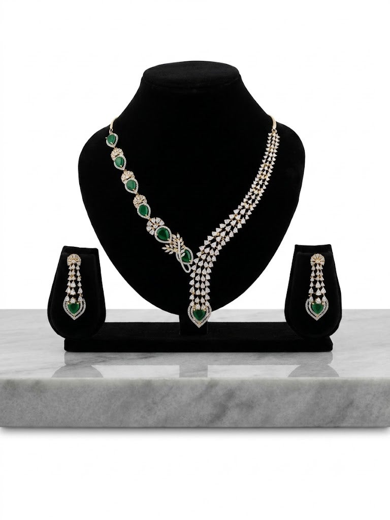 Viny Elegant American Diamond & Emerald Green Imitation Necklace Set for Women - Perfect for Parties, Weddings, & Festivals (Diwali, Eid) - Image 1