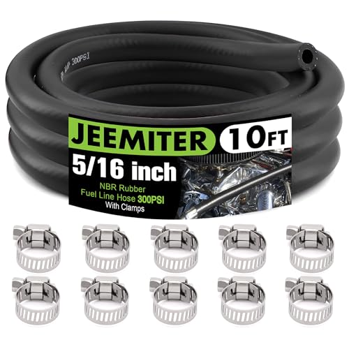 Jeemiter خرطوم خط الوقود 5/16 بوصة (8 مم) ID بطول 10 قدم من نيبرا المطاطي عالي الضغط 300 PSI لأنظمة وقود السيارات مع 10 مشابك - Image 1