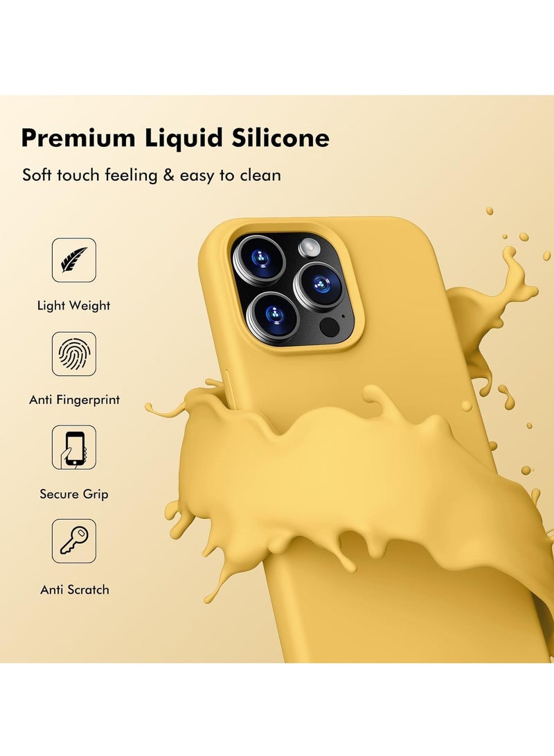 Soft Liquid Silicone Gel Case for iPhone 16 Pro Max - Shockproof Protection in Mustard - Image 3