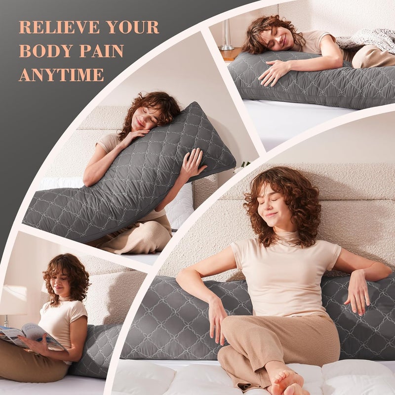Decroom Memory Foam Body Pillow for Adults, Ultra-Soft Full Body Pillow with Diamond Quilted Cover, Support for Side Sleepers - Machine Washable, 20x54 Inch, Dark Gray - Image 2
