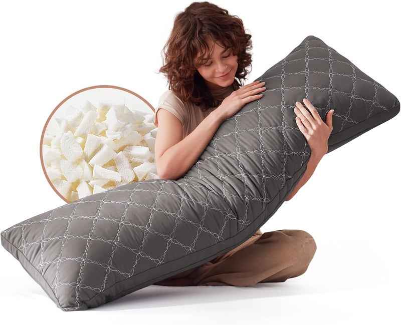 Decroom Memory Foam Body Pillow for Adults, Ultra-Soft Full Body Pillow with Diamond Quilted Cover, Support for Side Sleepers - Machine Washable, 20x54 Inch, Dark Gray - Image 1