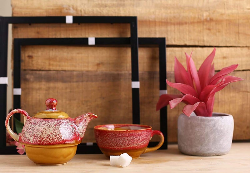 Caffeine Ceramic Handmade Pink Studio 2 in1 Tea Pot (Set of 1, Single Kettle with Cup) - Image 1