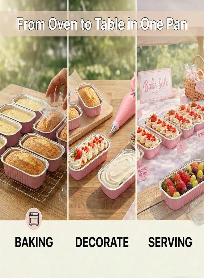 YQER 100 Pack Mini Loaf Pans with Lids and Spoons Sealing Sticker, 6.8oz Mini Cake Pans for Baking, Disposable Aluminum Foil Loaf Pans, Pink Loaf Baking Pans, Small Cake Containers With Lids - Image 4