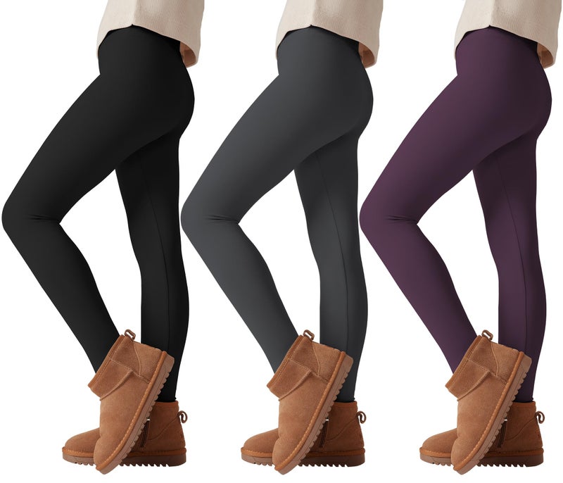 Quedoris Girls Printed Leggings Yoga Pants Multipack Leggings for Kids in 3t to 13 Years, Black Dark Grey Grape Purple Fall, 6-7 Years - Image 1