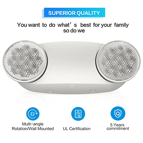 Spectsun Lighting 2 Pack Emergency Light, Wall Mount, UL 924 Certified, Battery Backup, 2 Bug Eye Heads, Commercial Lighting Fixtures - Image 2