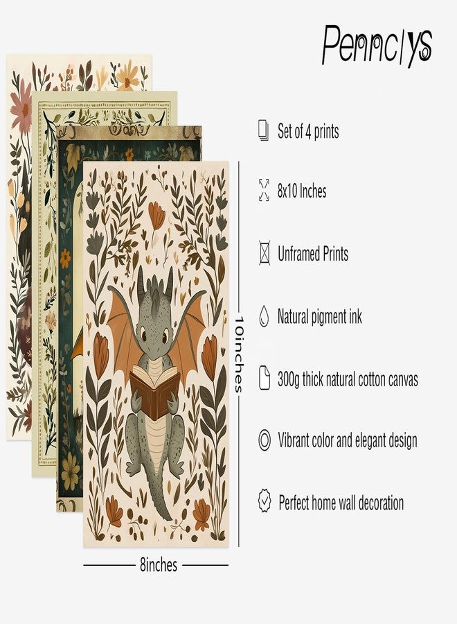 Pennclys Vintage Nursery Dragon Wall Art Baby Boy Room Canvas Wall Decor Whimsical Dinosaur Flower Poster Nursery Cute Dragon Pictures Fantasy Prints Painting for Girls Bedroom Kids Room 8x10x4 Inch Unframed - Image 2