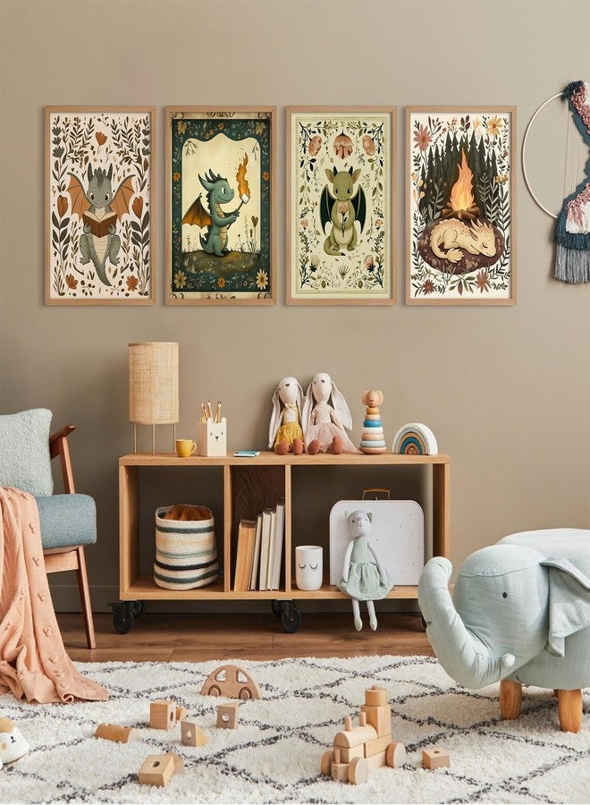 Pennclys Vintage Nursery Dragon Wall Art Baby Boy Room Canvas Wall Decor Whimsical Dinosaur Flower Poster Nursery Cute Dragon Pictures Fantasy Prints Painting for Girls Bedroom Kids Room 8x10x4 Inch Unframed - Image 3